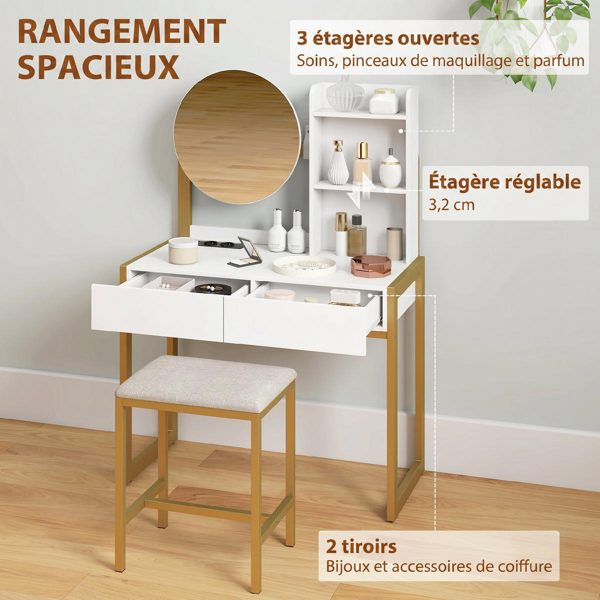 SCHMINKTISCH DE-18314 Weiß - Weiß, Holzwerkstoff (41.7/130/80cm) - ComfortXL