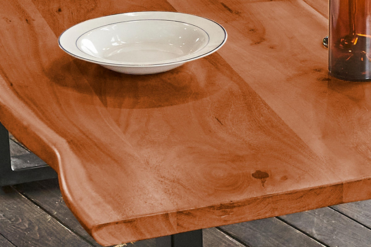 ESSTISCH LORE Holz Akazie - Schwarz/Naturfarben, Holz/Metall (120/85/76cm) - KAWOLA