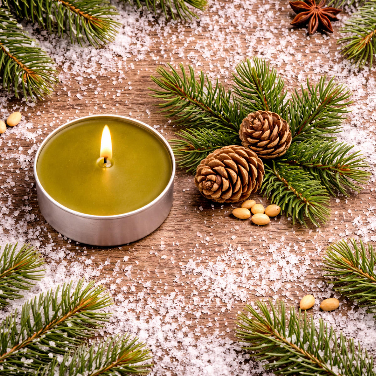 TEELICHT mit Duft - Kiefer - 54er Pack - Dunkelgrün, Naturmaterialien (4/1.5/4cm) - HS Candle