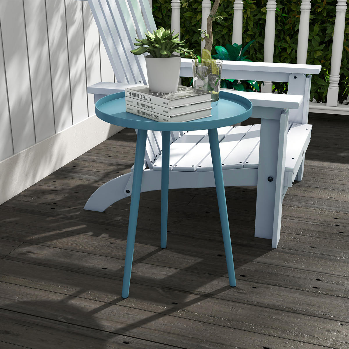 GARTENBEISTELLTISCH DE-14122 mit erhöhtem Rand Blau - Blau, Metall (40/40/50cm) - ComfortXL