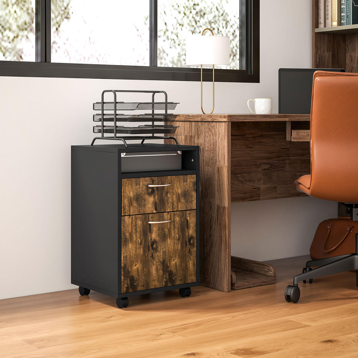 ROLLCONTAINER DE-14470 mit Schublade, Schrank und Nische Rostbraun - Braun, Holzwerkstoff (35/60/40cm) - ComfortXL