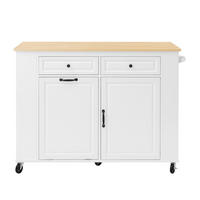 KÜCHENINSEL 120/40-70/92 cm aus MDF mit ausklappbarer Arbeitsplatte, Steckdosenleiste, Rollen und Abfallfach, Weiß/Natur - Weiß, Holzwerkstoff (120/92/70cm) - Redom