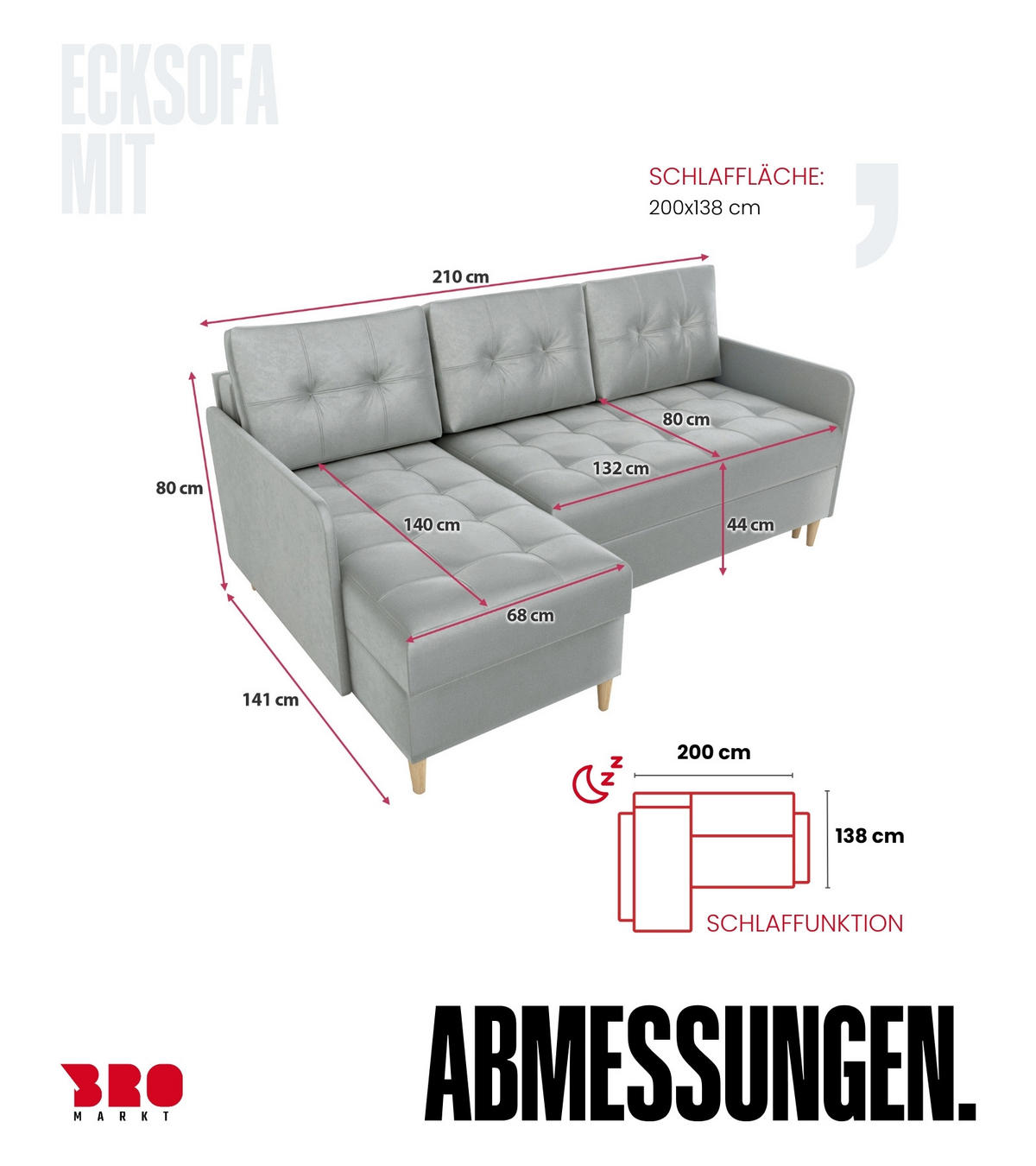 ECKSOFA Fado mit Schlaffunktion Grau Samtstoff - Grau, Textil (210/141cm) - Bromarkt