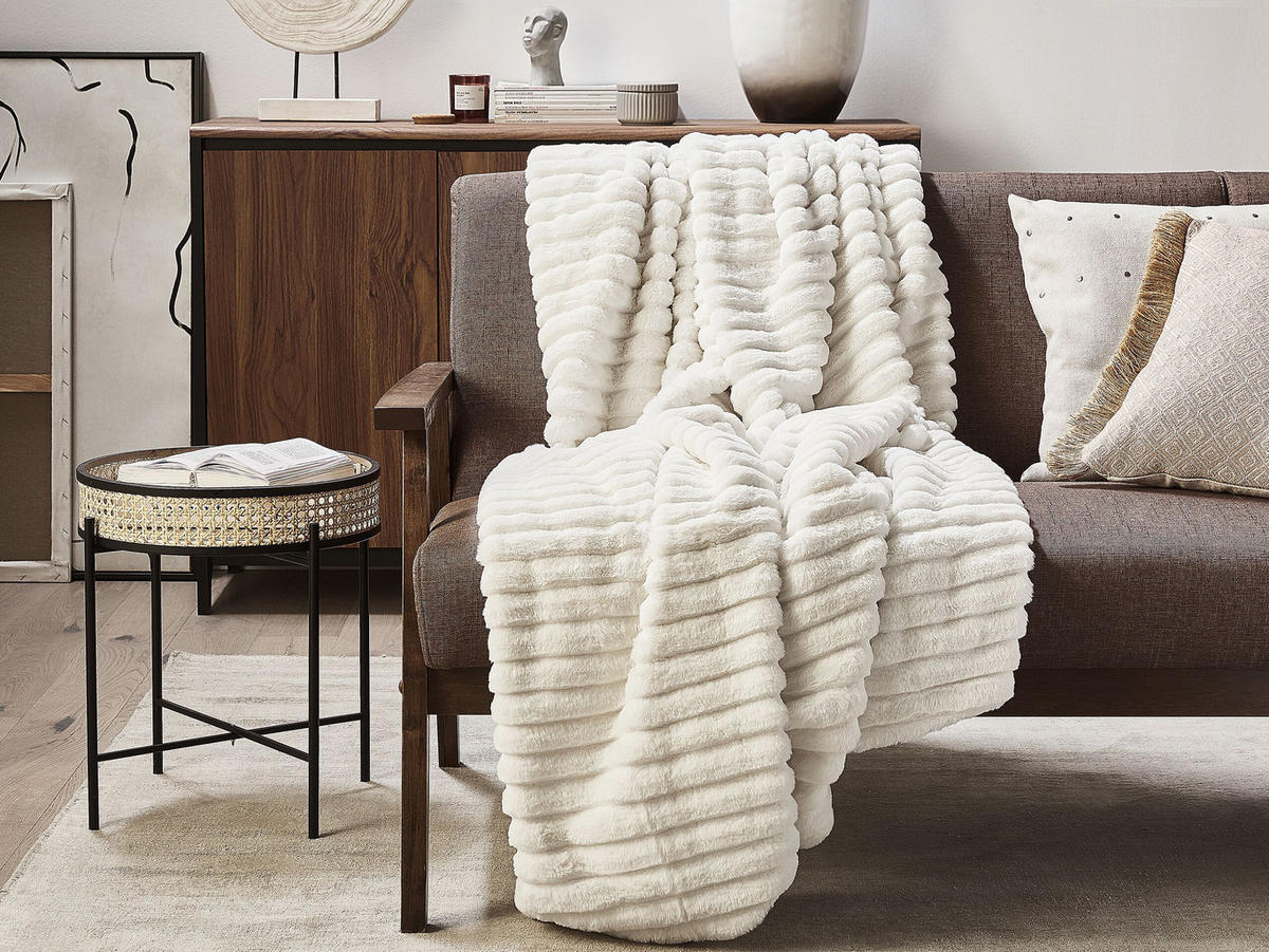 DECKE Cremeweiß Abteh 150/200 cm - Ecru, Textil (150/200cm) - Beliani
