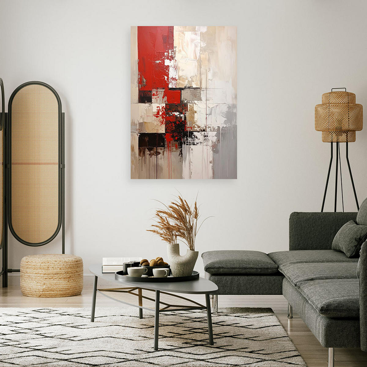 WANDBILD, Rot beige Abstrakt - Rot, Textil (70/100cm) - Feeby