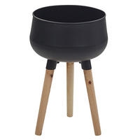 PFLANZENSTÄNDER Metall schwarz mit Holzbeinen 47 cm Agros - Hellbraun/Schwarz, Metall (47cm) - Beliani