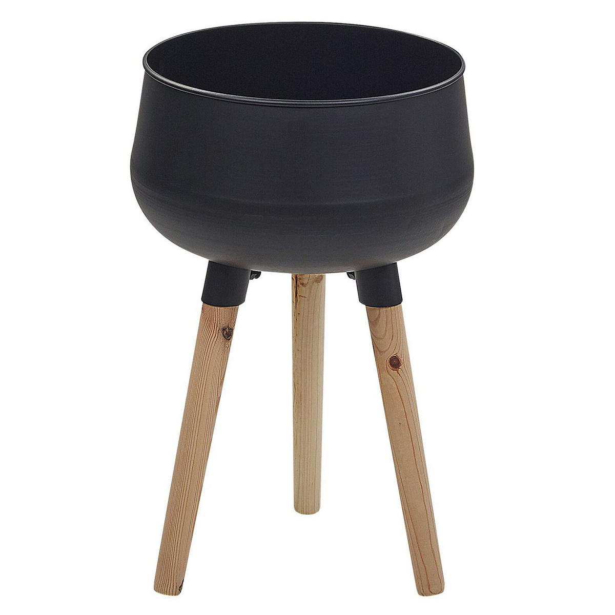PFLANZENSTÄNDER Metall schwarz mit Holzbeinen 47 cm Agros - Hellbraun/Schwarz, Metall (47cm) - Beliani