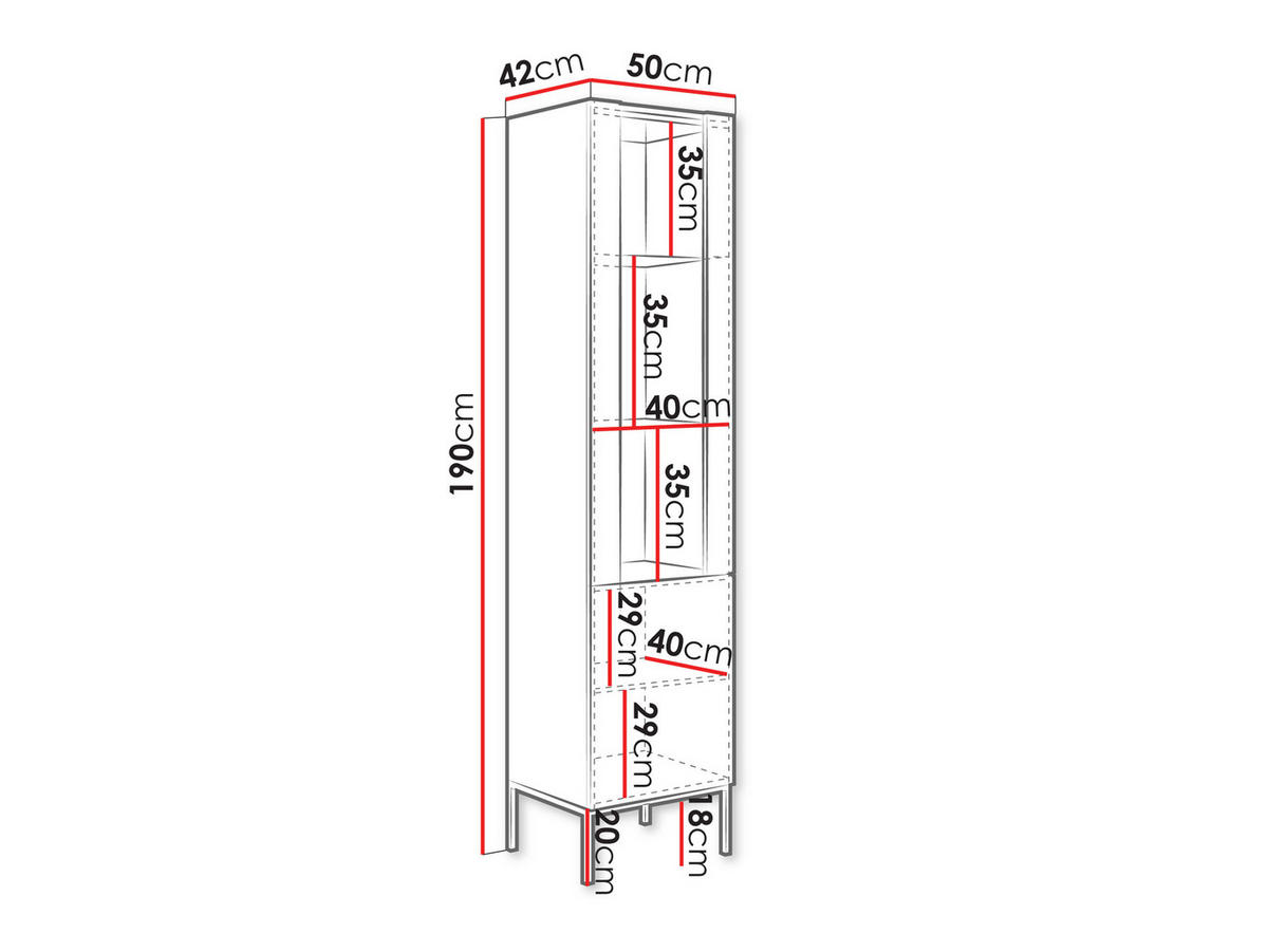 VITRINE Como - Kaschmir/Schwarz, Holzwerkstoff/Metall (50/190/42cm) - MIRJAN24