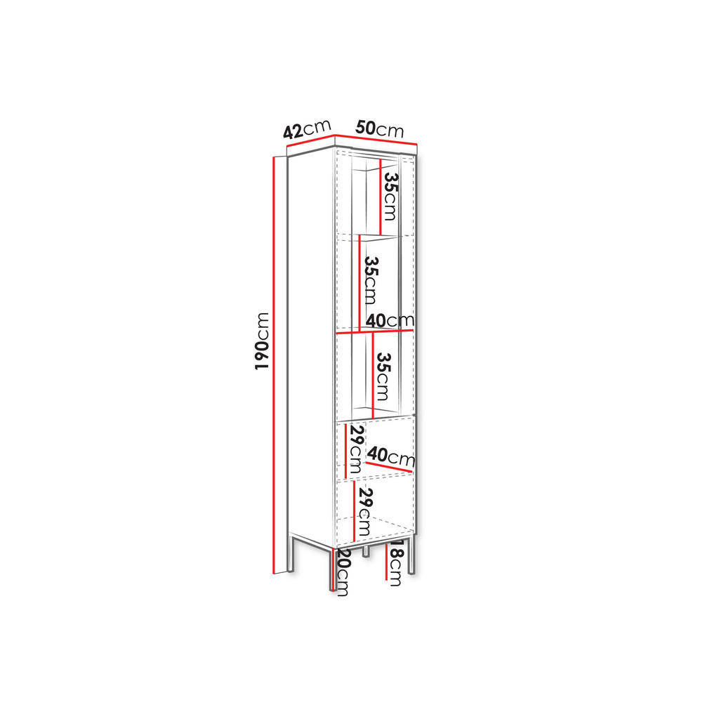 Thumbnail - Mirjan24 Vitrine, Eiche Artisan, Schwarz, Holzwerkstoff, Rechteckig, 50x190x42 cm, Wohnzimmer, Wohnwände, Vitrinenschrän...
