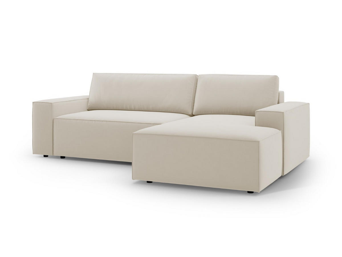 ECKSOFA ausklappbar rechts mit Container Jodie aus Samt dunkelbeige 3 Sitzplätze - Mokka, Textil (151/246cm) - Micadoni