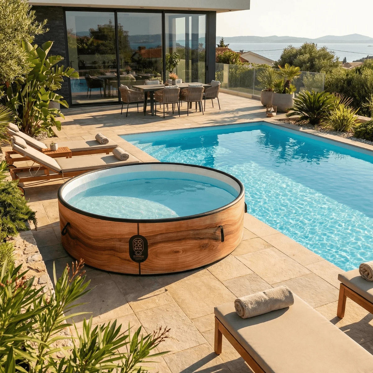 POOL Aruba aufblasbar Durchmesser 250 cm - 2700 Liter - Motor 2240 W - Für bis zu 6 Personen - Braun, Kunststoff (250/70/70cm) - COCO SPA