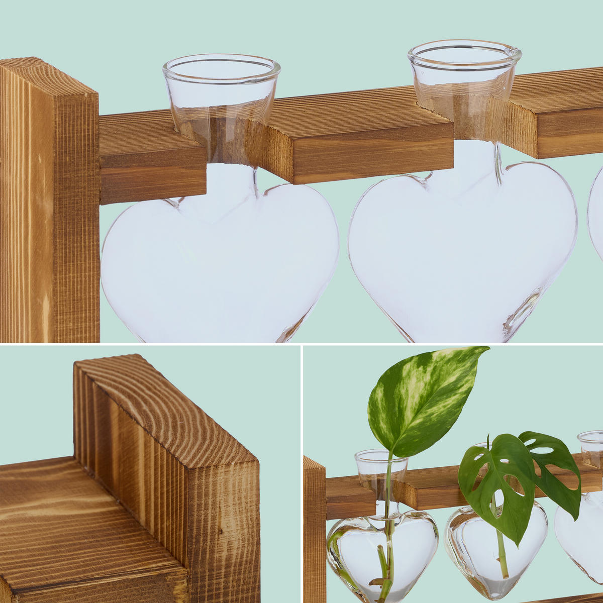 REAGENZGLAS-VASE - Multicolor, Glas/Holz (13cm) - Relaxdays