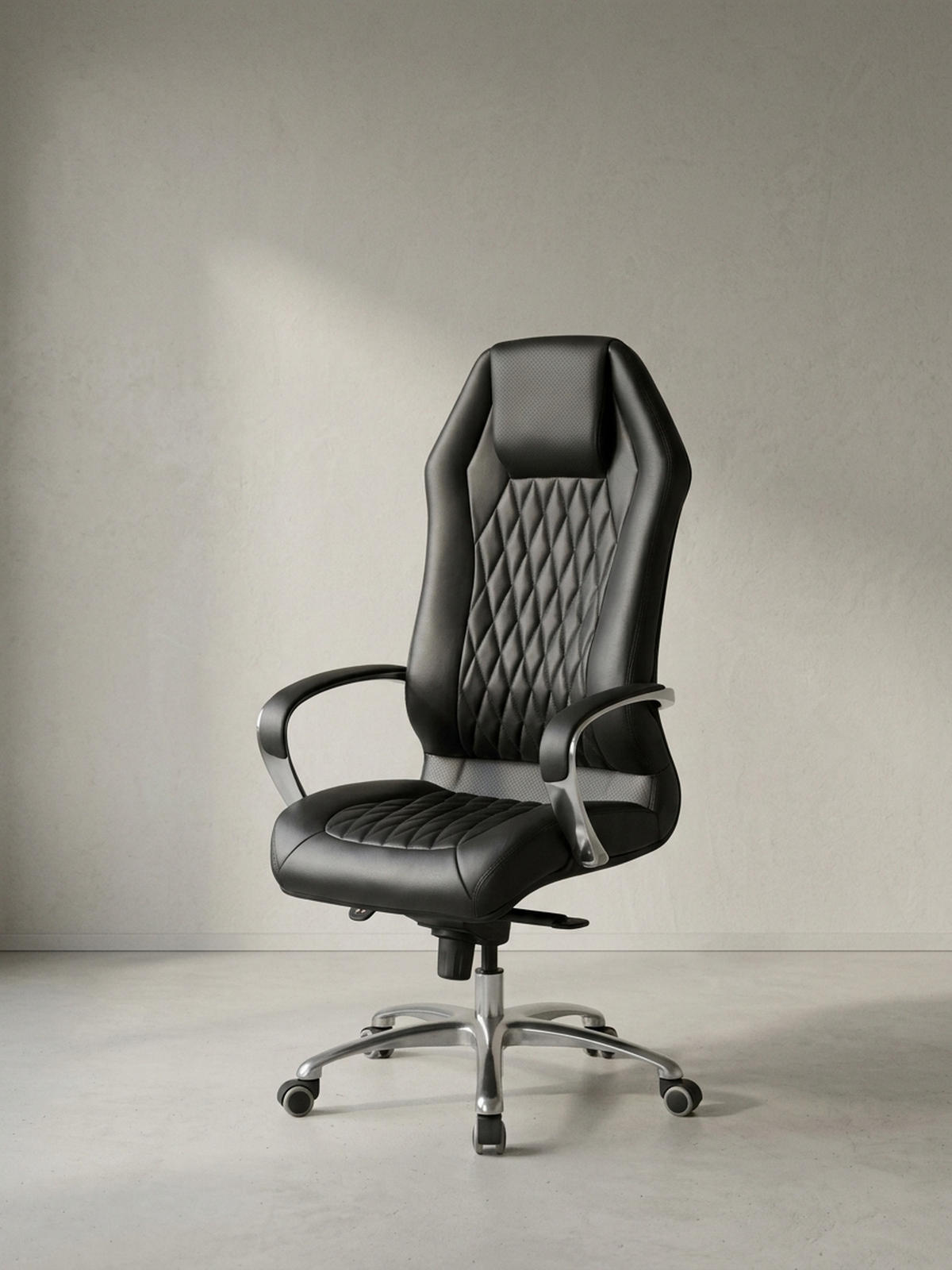 CHEFSESSEL Echtleder mit Multiblockwippmechanik, Lendenwirbelstütze und Aluminiumfußkreuz MILANO, Schwarz 70x67x136 cm - Silberfarben/Schwarz, Leder/Metall (70/136/67cm) - KADIMA DESIGN