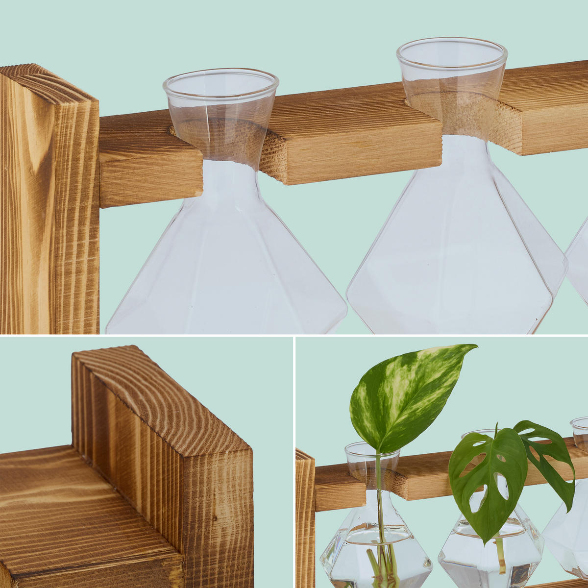 REAGENZGLAS-VASE - Multicolor, Glas/Holz (13cm) - Relaxdays