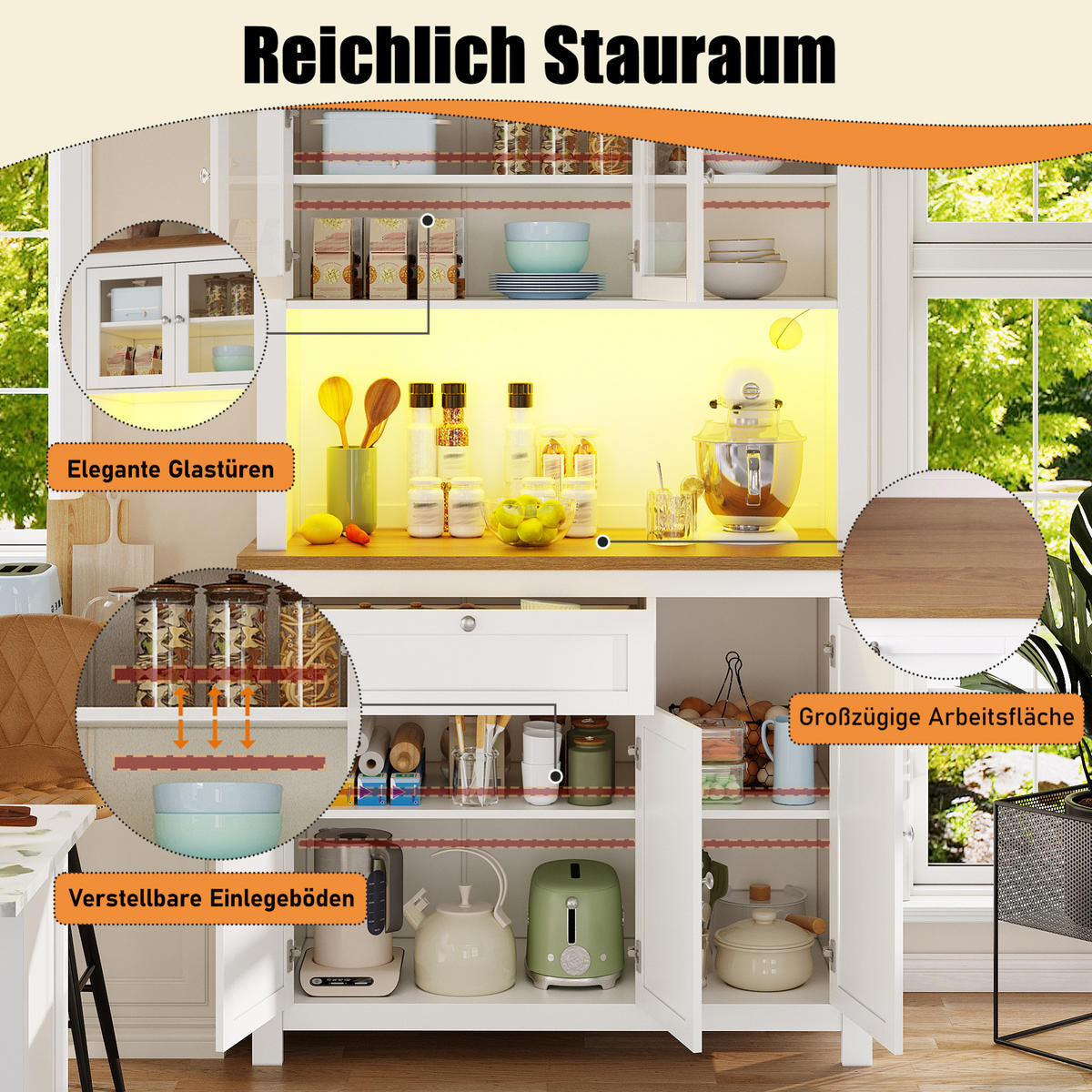 KREDENCA z LED-osvetlitvijo, bela, 104/40/180 cm - bela, leseni material (40/180/104cm) - OKMYHOME