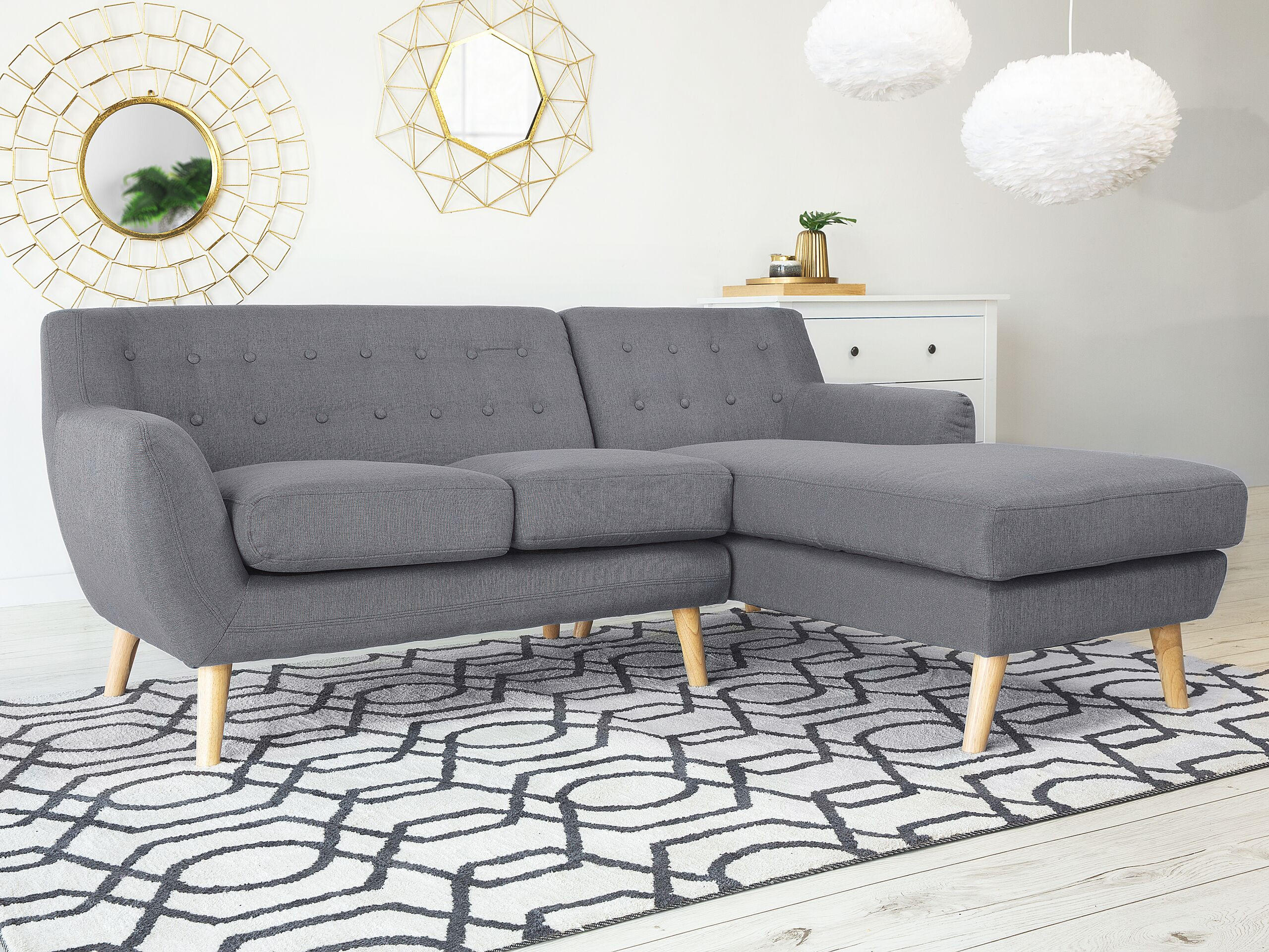 3-SITZER-ECKSOFA Polyester Grau rechtsseitig Motala - Hellgrau, Textil (176/138cm) - Beliani