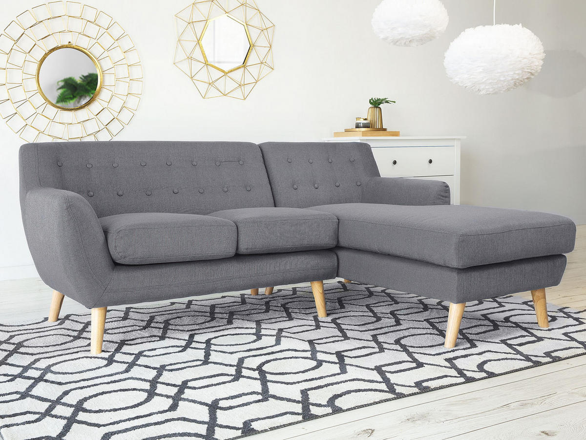 3-SITZER-ECKSOFA Polyester Grau rechtsseitig Motala - Hellgrau, Textil (176/138cm) - Beliani