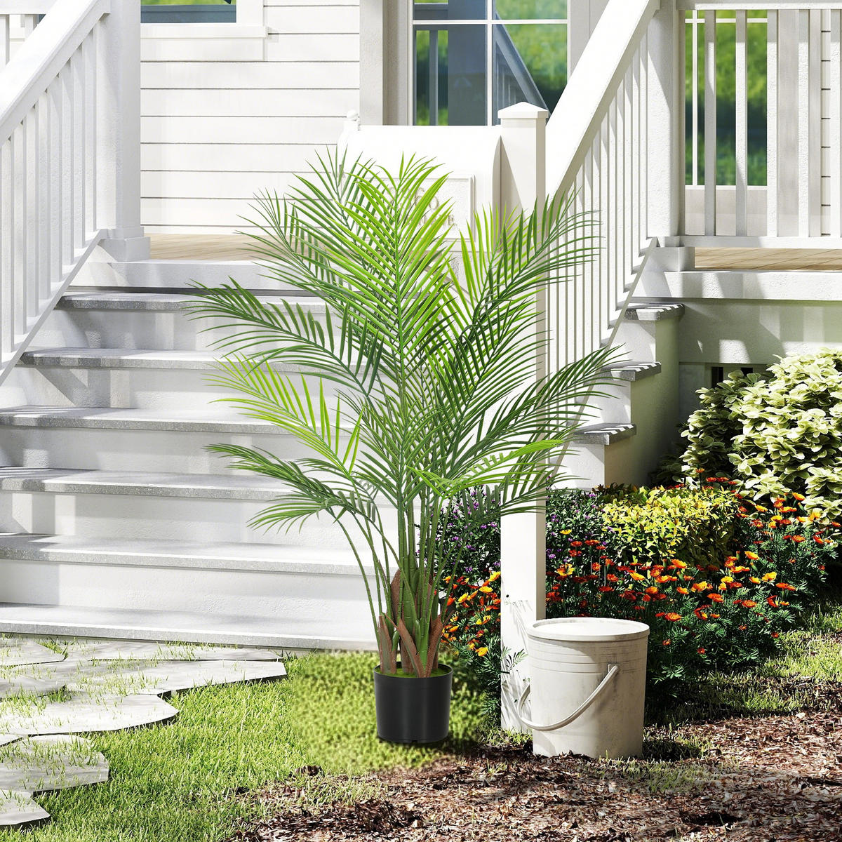 KUNSTPFLANZE Kunststoff Zement Grün - Schwarz/Grün, Kunststoff (120cm) - HOMCOM