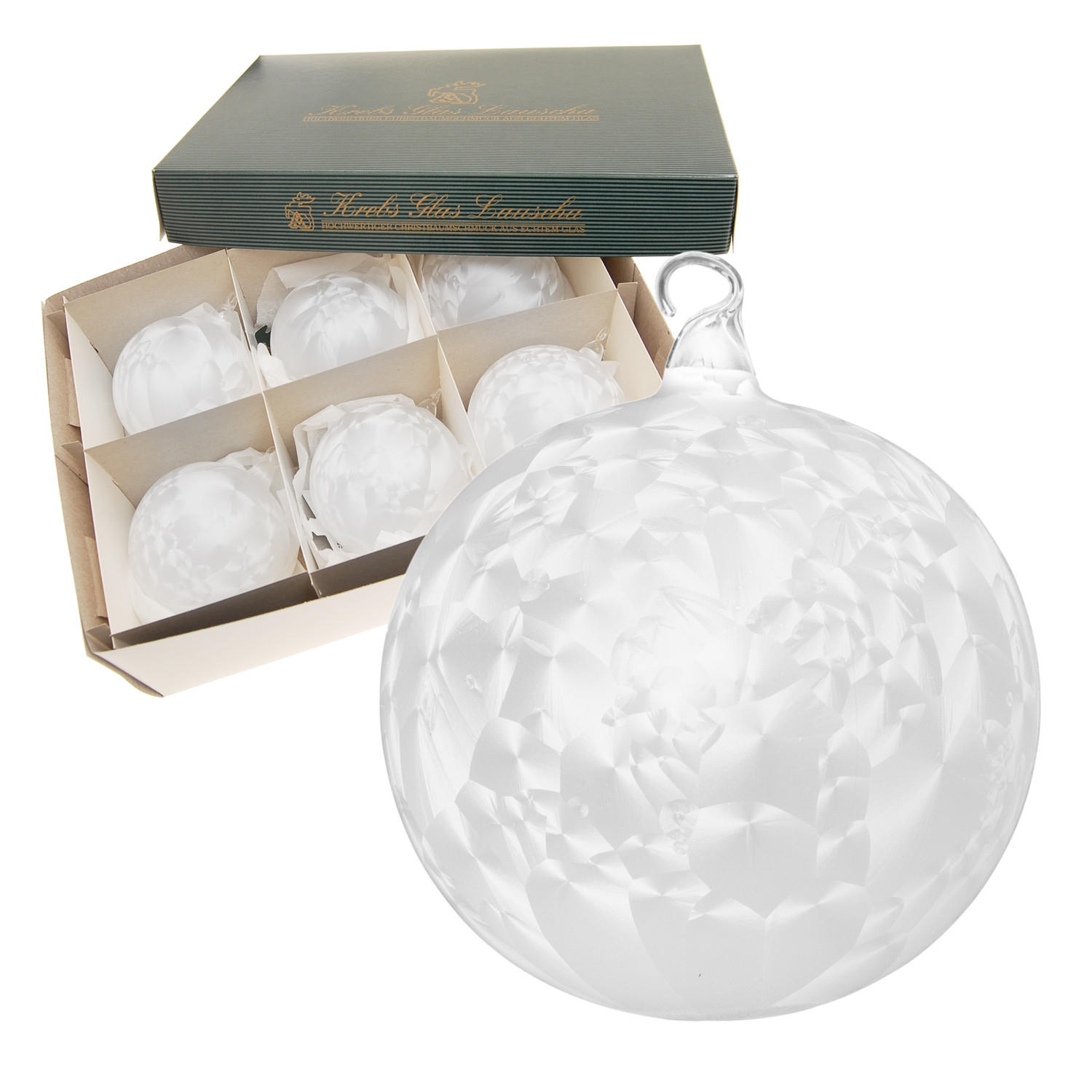 CHRISTBAUMKUGELN Eislack Weiß 8cm (Glas / 6 Stk.) - Weiß, Glas (8/8/8cm) - Krebs Glas Lauscha