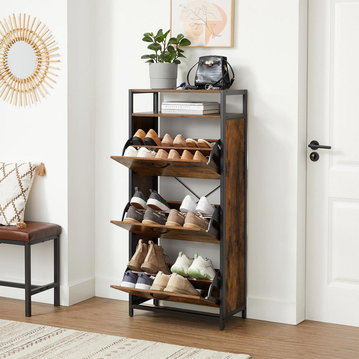 SCHUHSCHRANK - Braun, Holzwerkstoff (30/130/60cm) - Hansiro