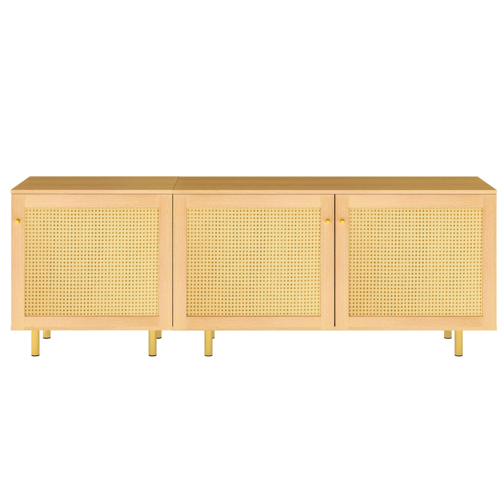 SIDEBOARD 180/40/63 cm mit 3 Türen in Naturholzoptik und goldfarbenen Griffen - Naturfarben, Holzwerkstoff (180/63/40cm) - BEAOK