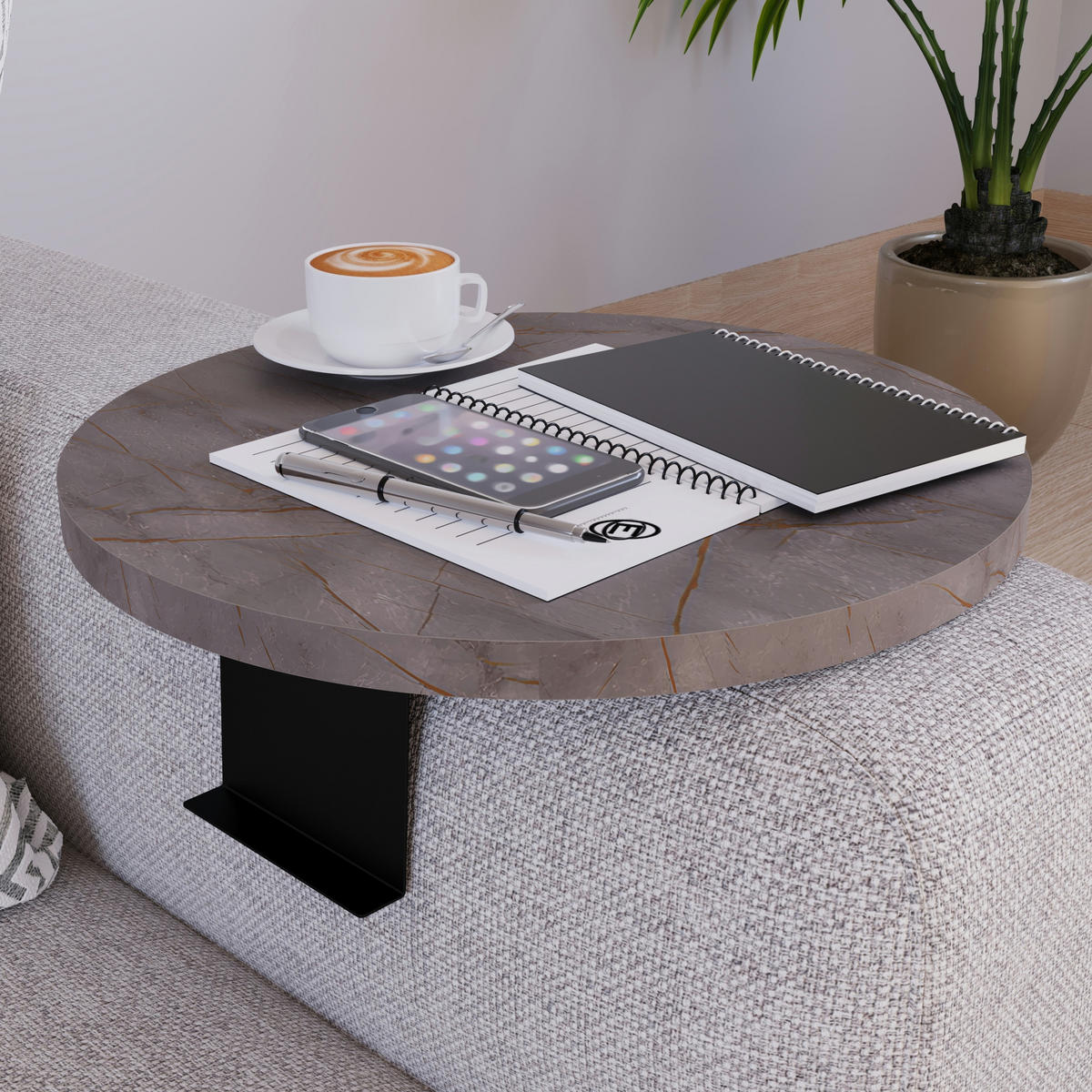 SOFATABLETT Kuleskyd - Grau, Holzwerkstoff/Metall (34/13.5/34cm) - [en.casa]