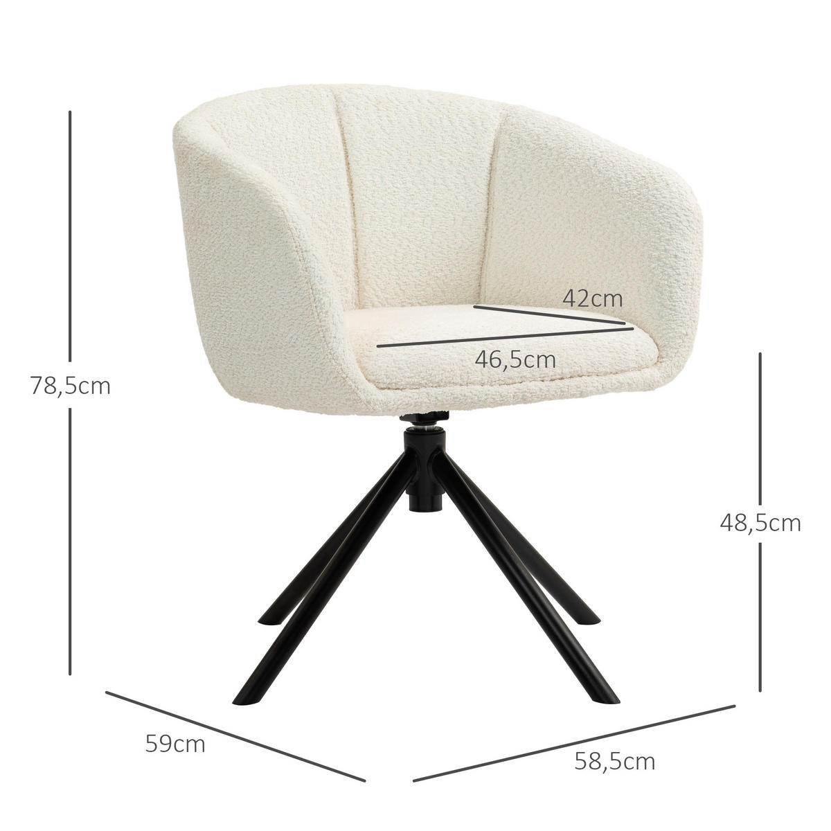 SESSEL Loungesessel mit Armlehne, 360° Drehfunktion, Leinenoptik, Cremeweiß - Creme, Kunststoff (58.5/78.5/59cm) - HOMCOM