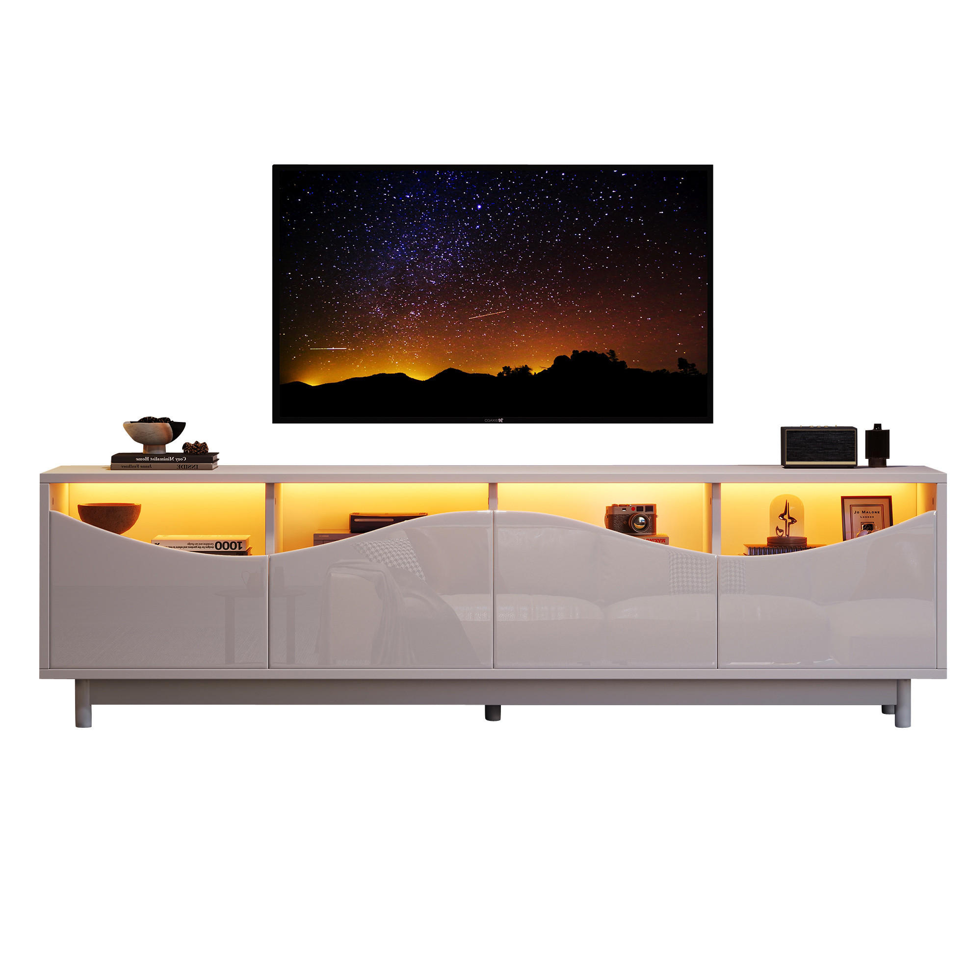 TV-ELEMENT mit LED 175 x 38 x 51 cm MDF Weiß - Weiß, Holzwerkstoff (38/51/175cm) - Beauniv