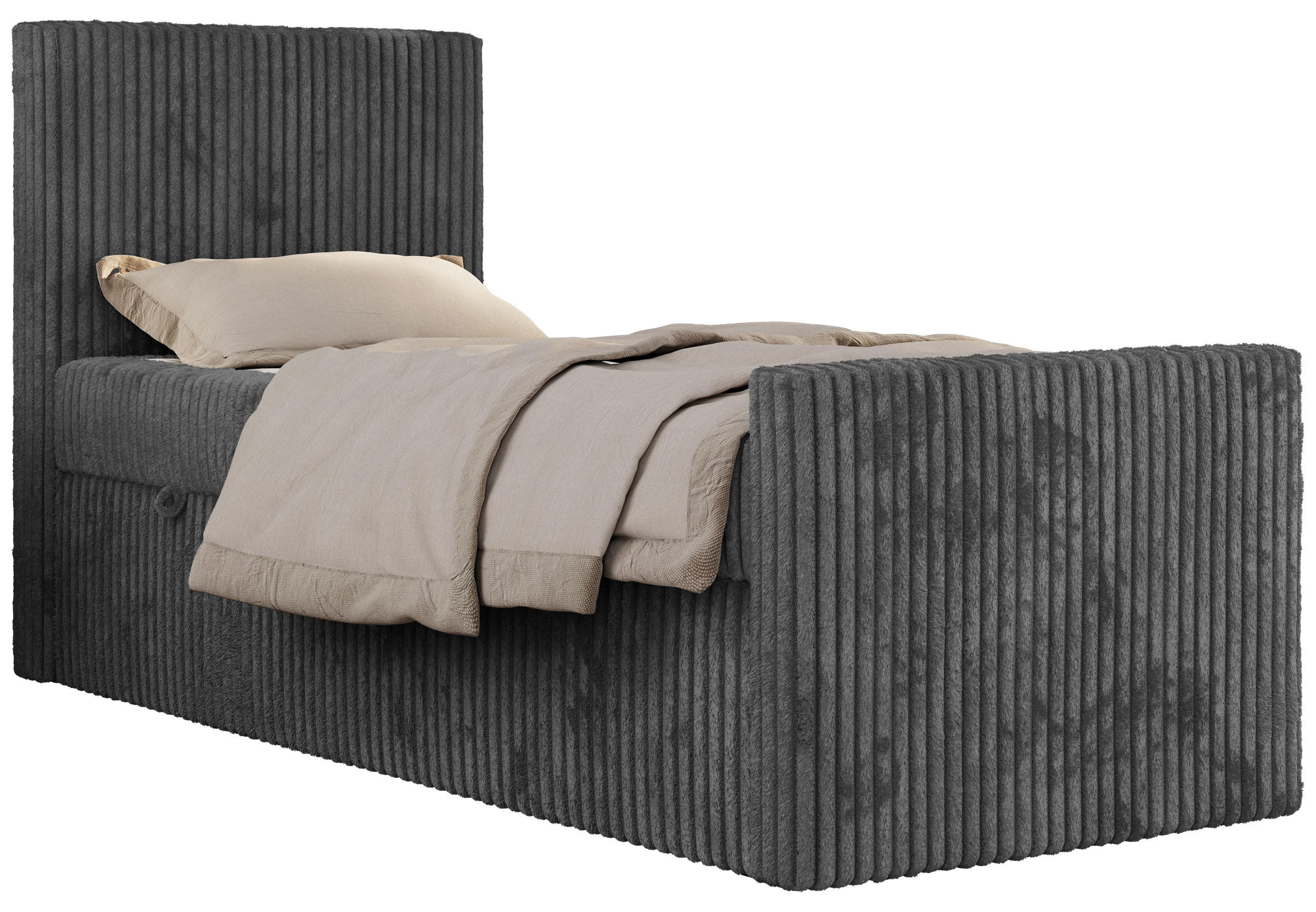 JUGENDBETT TILIO DUO 90/200 - Grau Cord - H4 - Links Seite - Grau, Textil (90/200cm) - MKS