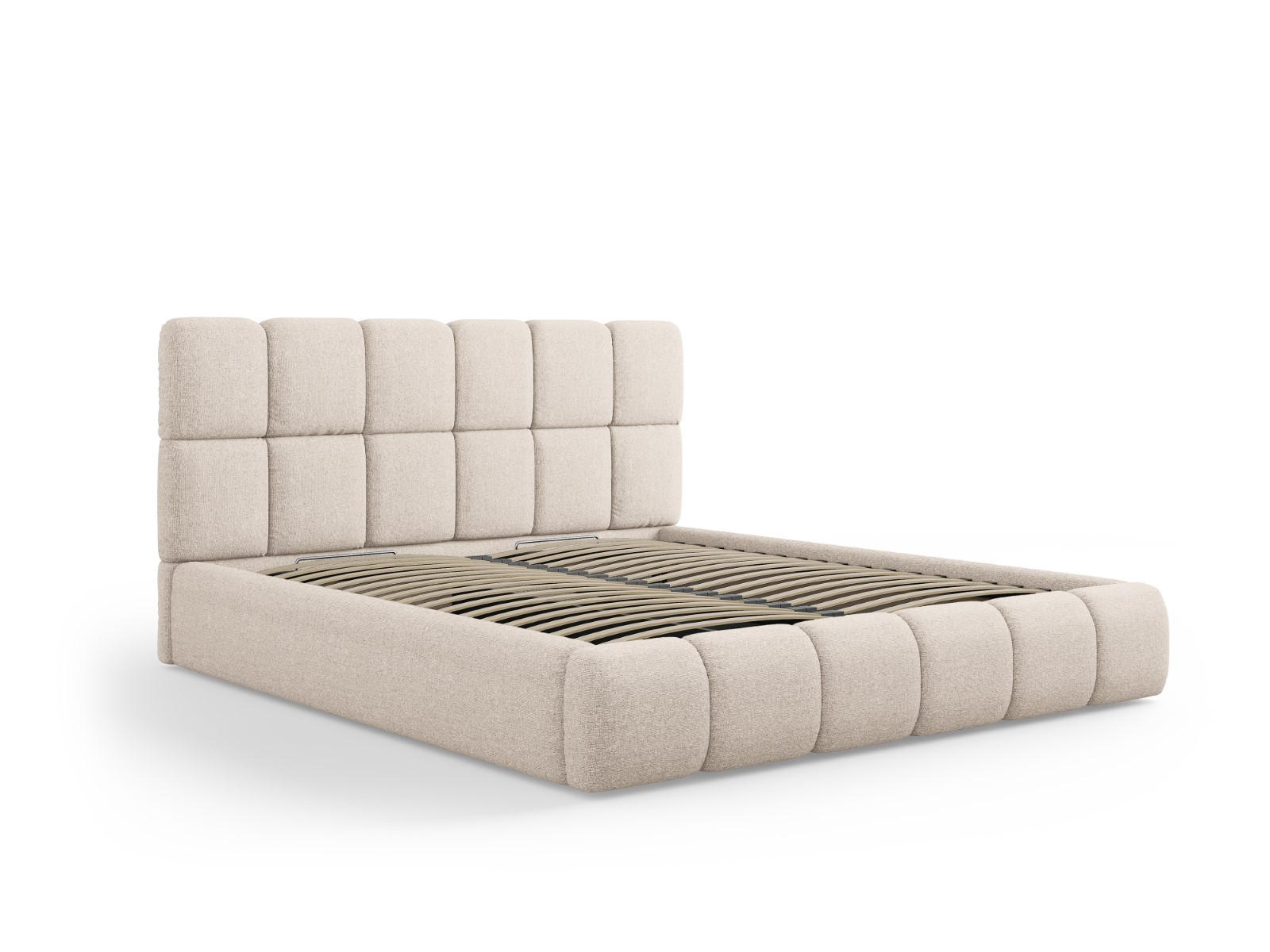 BETT mit Bettkasten und Kopfteil Bellis aus Chenille-Stoff beige 200x200cm - Beige, Textil (200/200cm) - Micadoni