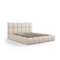 BETT mit Bettkasten und Kopfteil Bellis aus Chenille-Stoff beige 200x200cm - Beige, Textil (200/200cm) - Micadoni