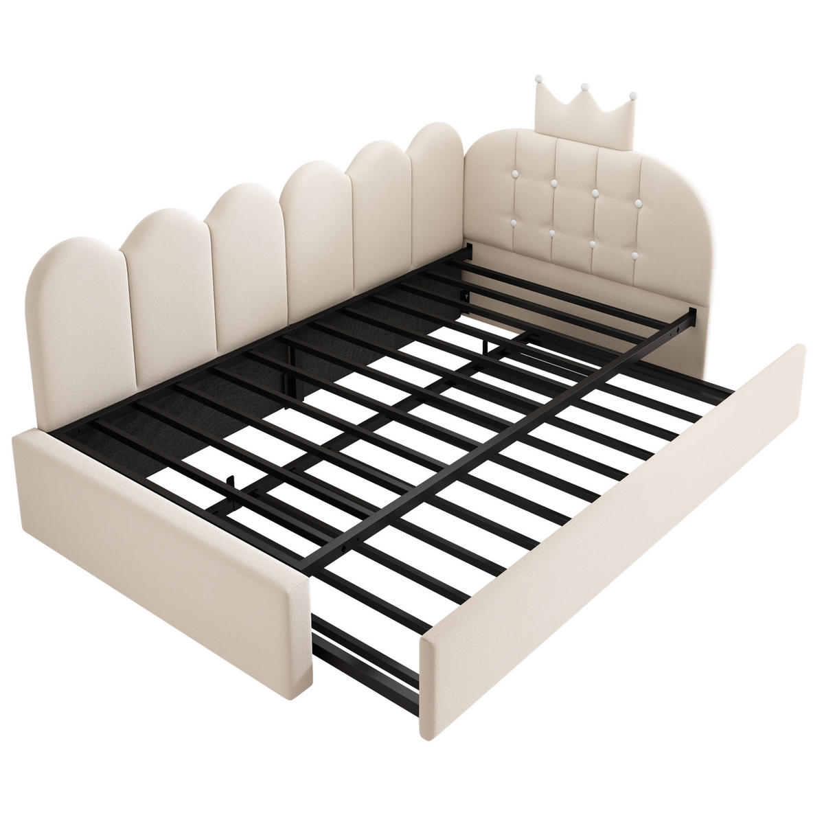 BETT mit Ausziehbett 90x200 cm Samt Beige - Beige, Holzwerkstoff (90/200cm) - Beauniv