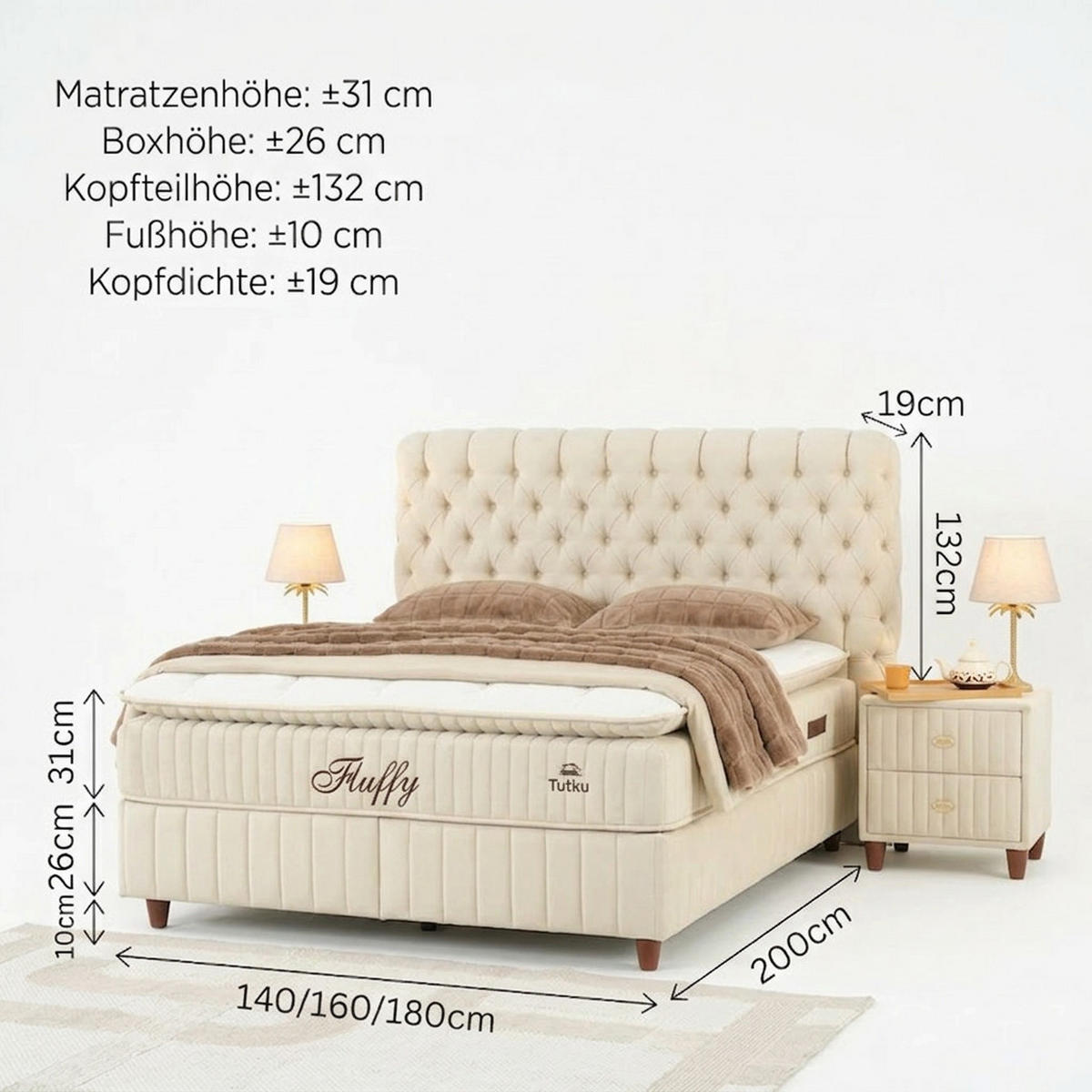 BOXBETT Fluffy Set Claud 140x200 - Beige, Holz (140/200cm) - Gowoll