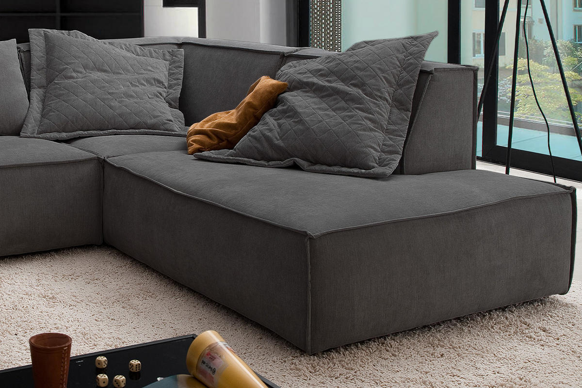 ECKSOFA SAMU Anthrazit Webstoff - Anthrazit/Schwarz, Textil (226/224cm) - KAWOLA