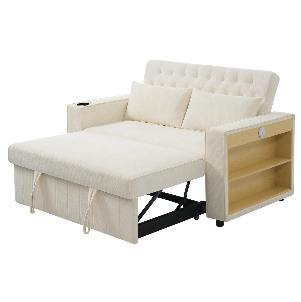 SCHLAFSOFA aus Chenille 140x137x84 cm Beige mit Schlaffunktion, USB-Anschluss, Getränkehalter und 3-fach verstellbarer Rückenlehne - Beige, Textil (137/84/140cm) - Modfu