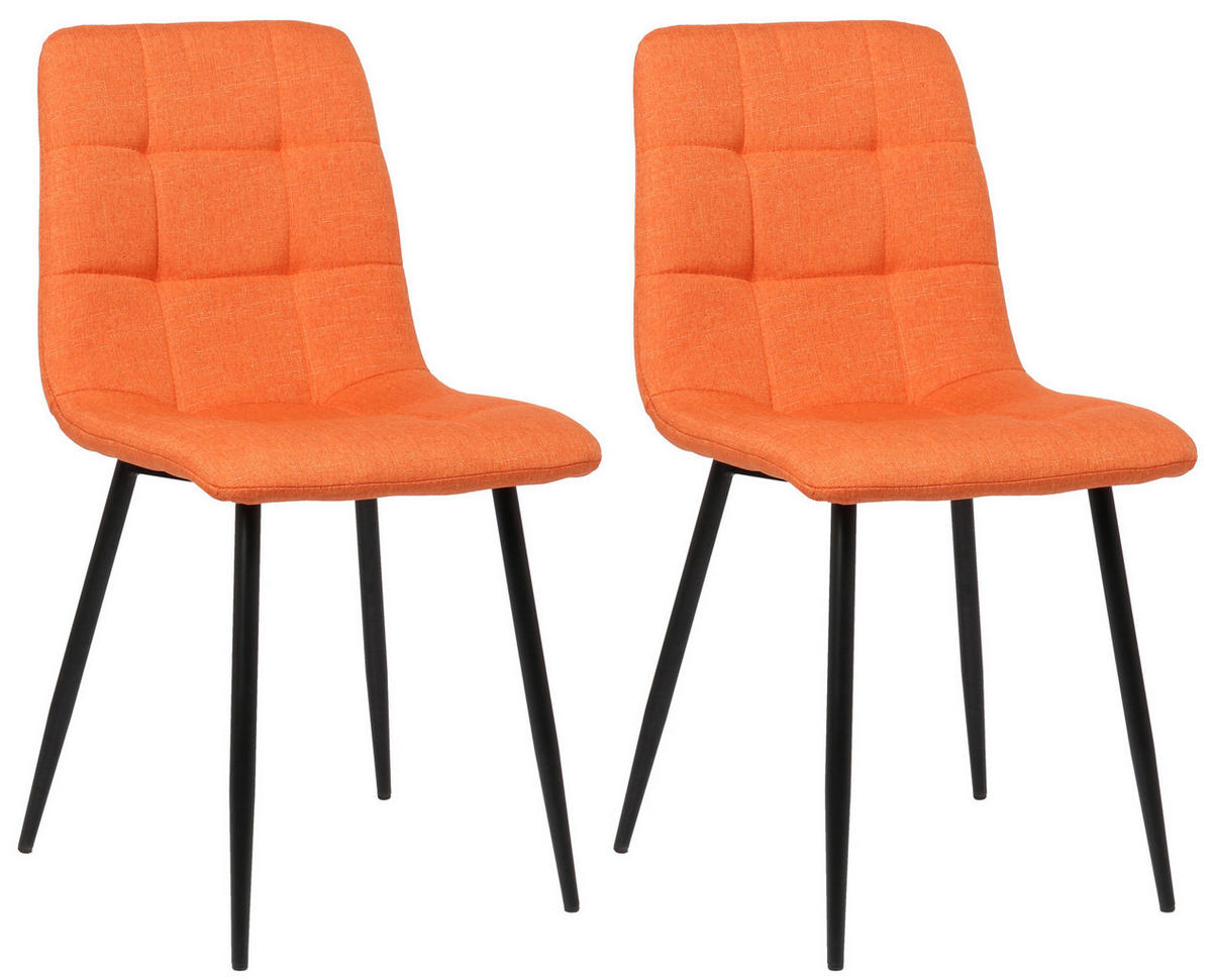 ESSZIMMERSTUHL Till, 2er Set Stoff, Gestell Metall matt Schwarz Orange - Schwarz/Orange, Textil/Metall (45/88/52cm) - TPFLiving