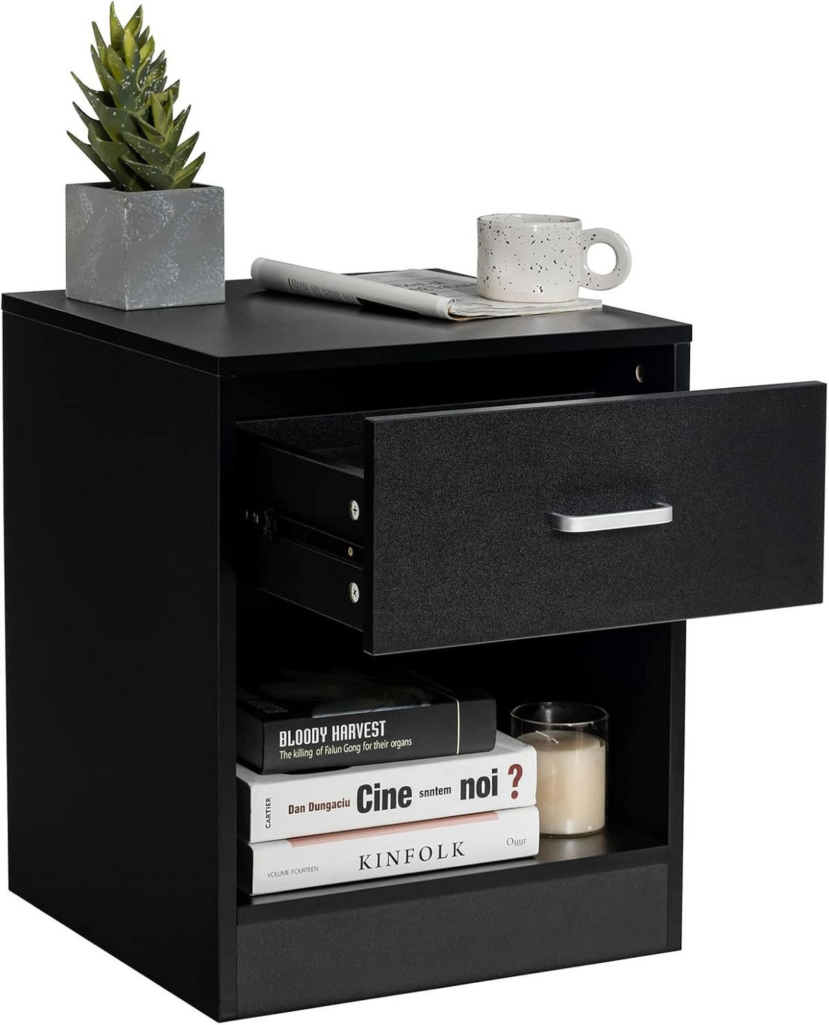 NACHTTISCH Schwarz - Schwarz, Holz (43/55/45cm) - COSTWAY