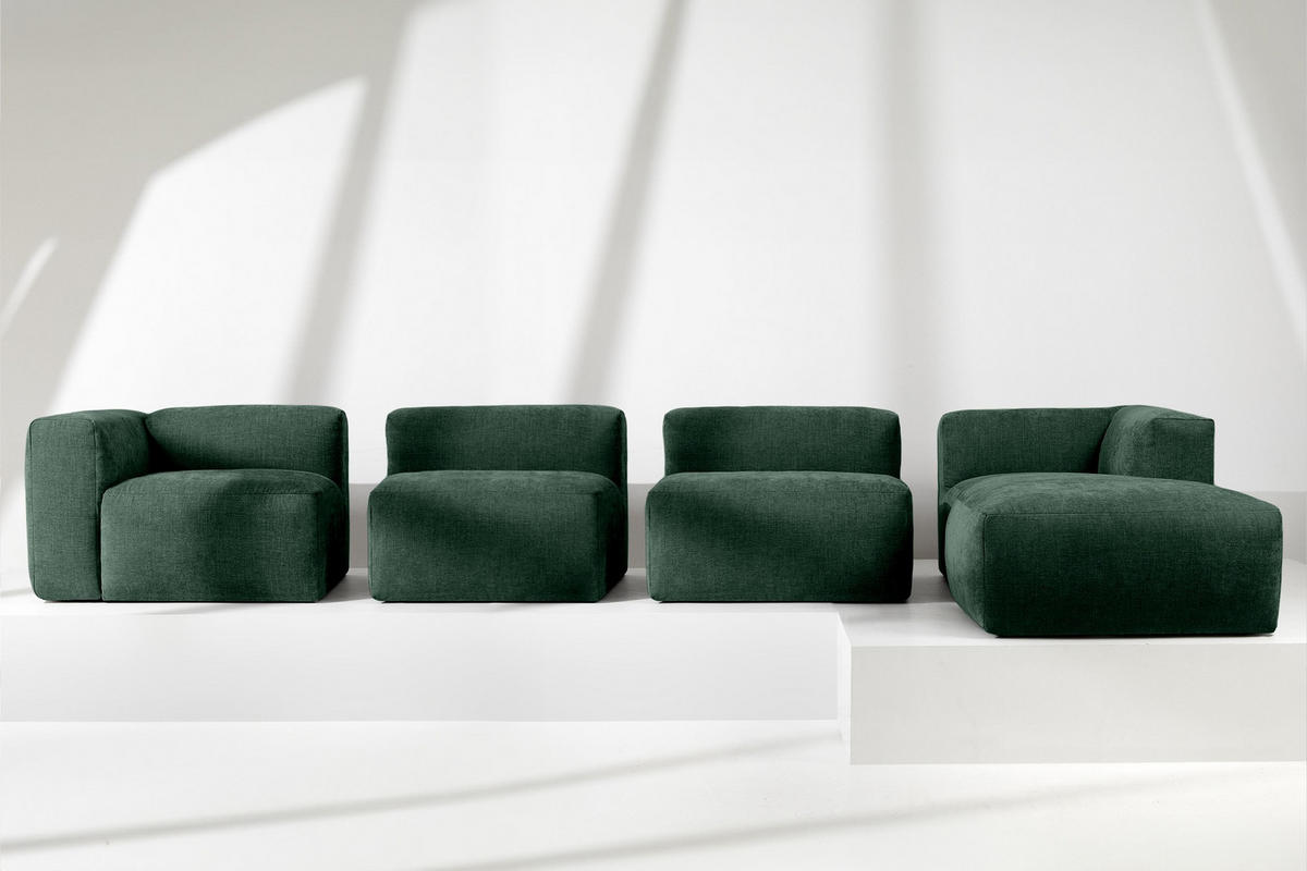 ECKMODULSOFA-RECHTS BUFFO 6-Sitzer mit extrem weicher Sitzfläche, Gewebestoff, marine - Blau/Grün, Textil (377/180cm) - KONSIMO®