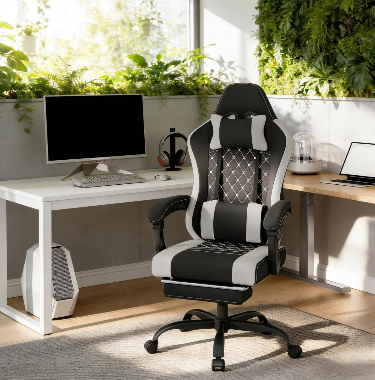 BÜROSTUHL ergonomisch mit Massagefunktion 70 x 70 x 127 cm Black + Gray - Schwarz, Metall (70/127/70.1cm) - Meubliv