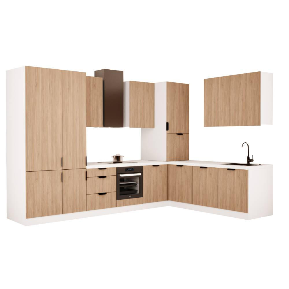 WINKELKÜCHE 340cm x 240cm - Sorento KS4-M340 - in Sonoma Eiche / Weiß - Schwarz/Weiß, Holz (580/247/58cm)