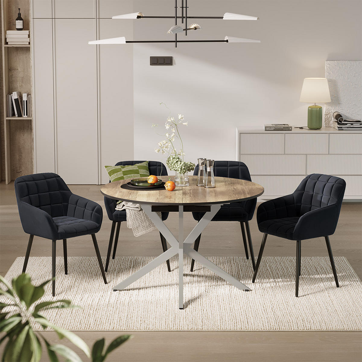 ESSTISCH-SET Loyd, Eiche rustikal/Grau, 120 x 120 cm mit 4 Esszimmerstühlen (Schwarz) - Wildeiche/Grau, Holzwerkstoff (120/76.5/120cm) - Vicco