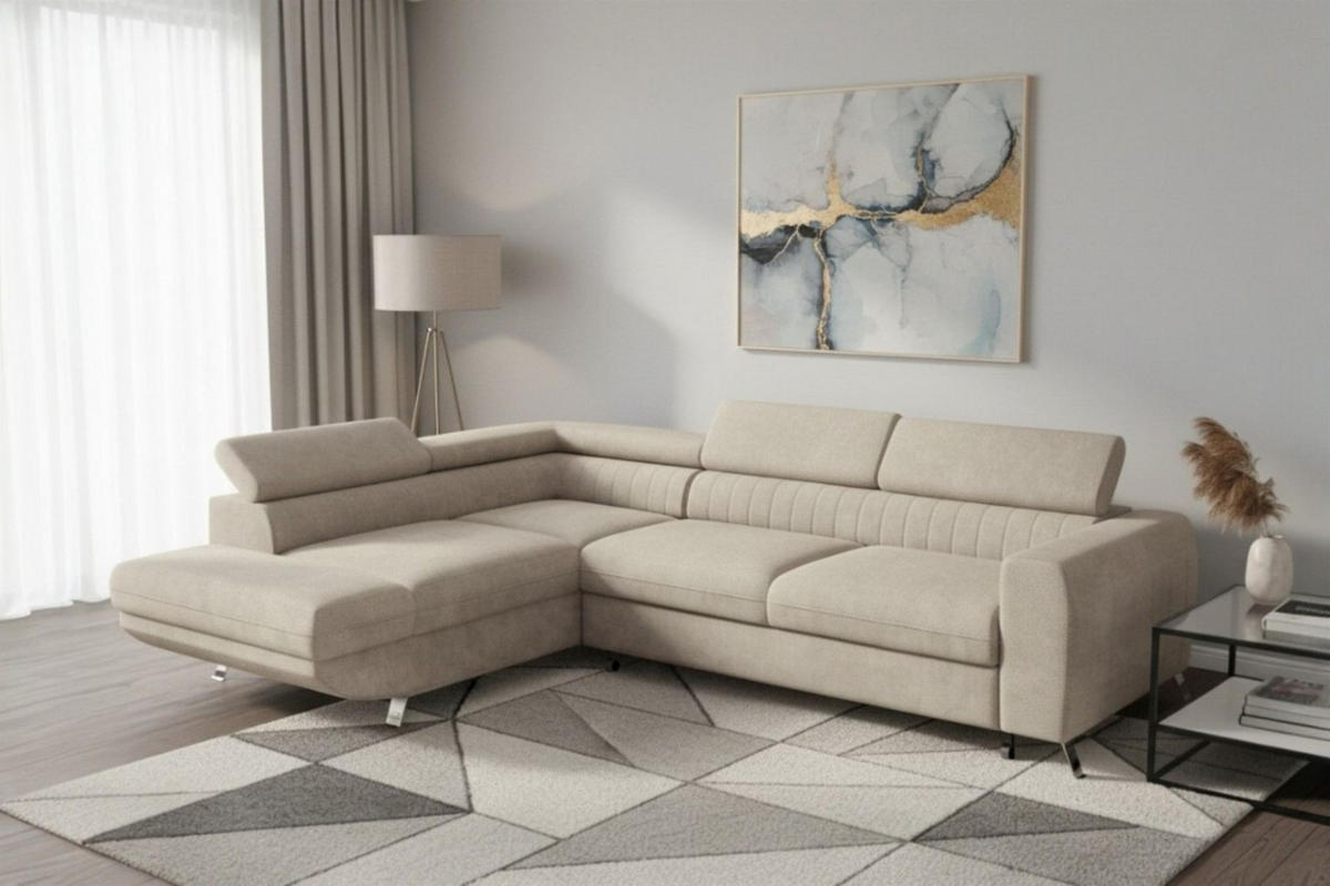 ECKSOFA Marios Mit Schlaffunktion - Beige, Holzwerkstoff/Textil (260/202cm) - Fun Möbel