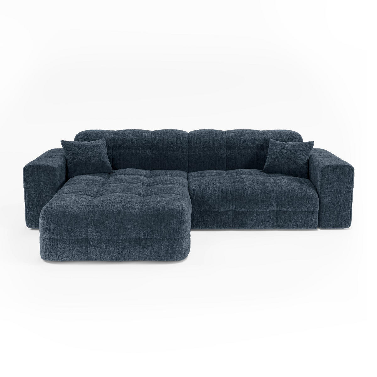 ECKSOFA (links) COCOON Geprägter Samt Mineralblau 230cm - Blau/Dunkelblau, Textil (230/155cm) - Premium Interiors