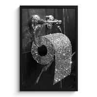 GERAHMTES BILD WC - Toilettenpapier - Schwarz und weiß - Glitter 40x60 cm - Silberfarben, Papier (40/60cm) - MuchoWow
