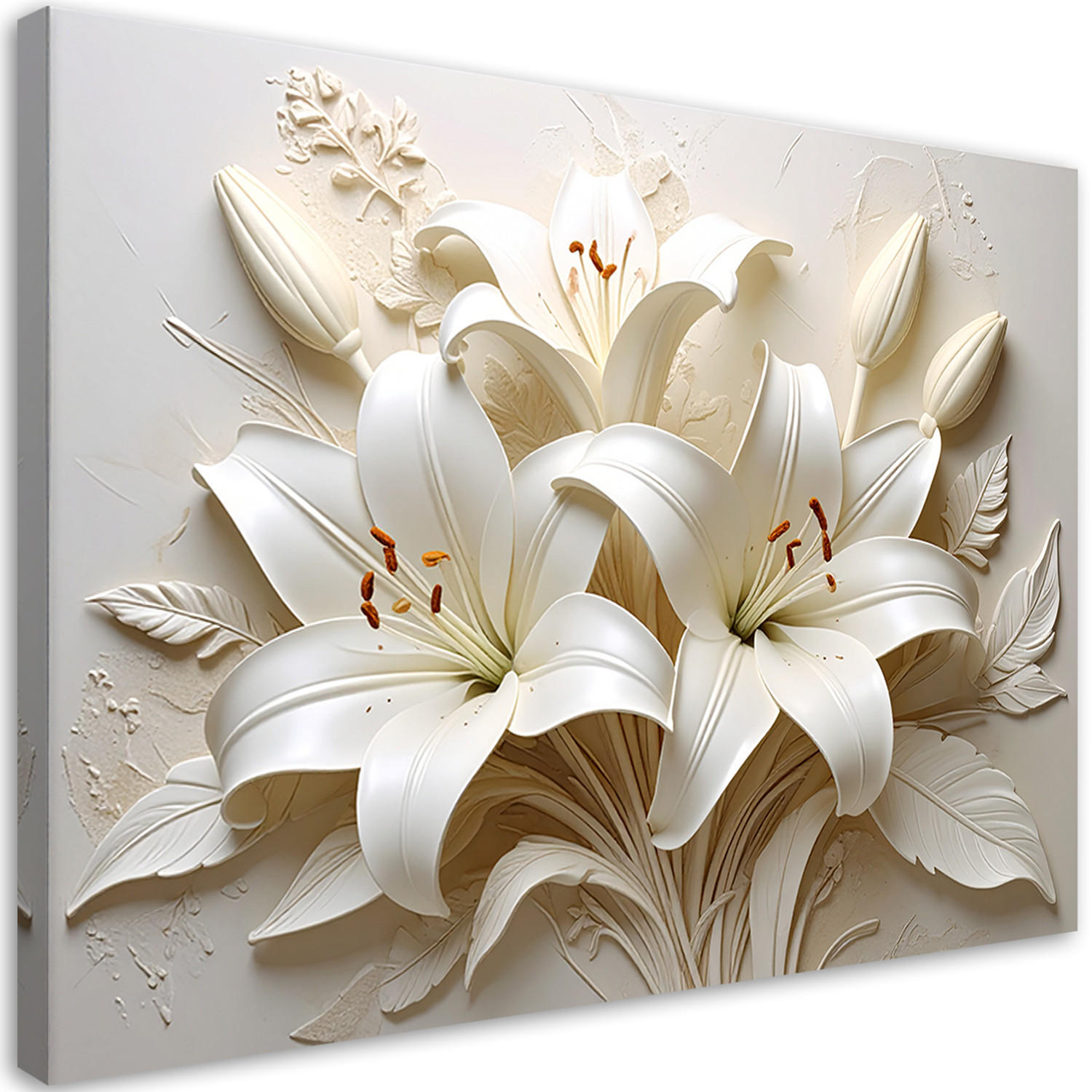 WANDBILD, Weiße Lilien in Reliefkomposition - Beige, Textil (60/40cm) - Feeby
