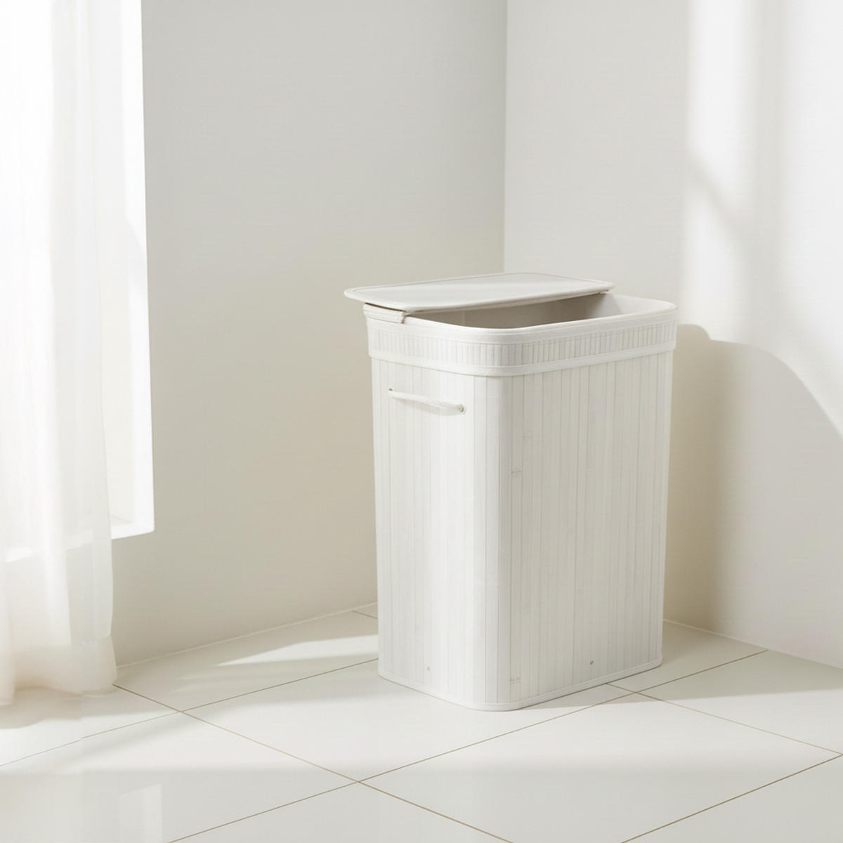 KÔŠ na prádlo - biela, drevo/textil (30/40/60cm) - Relaxdays