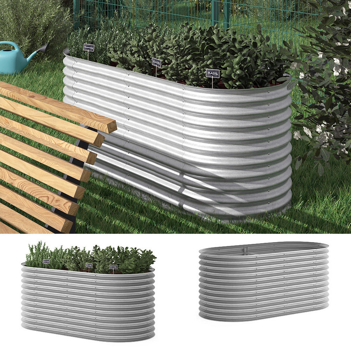 HOCHBEET Silber 200 x 100 cm - Silberfarben, Metall (200/80/100cm) - OK-Living
