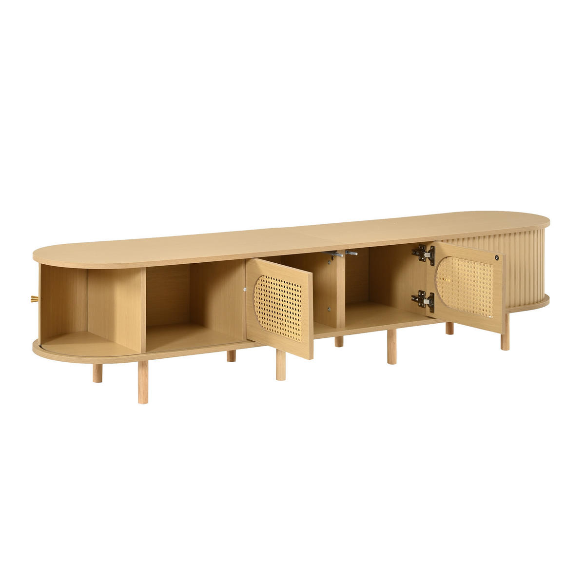 TV-SCHRANK 180/40/40 cm Helles Holz mit Rattan-Design und 4 Türen - Naturfarben, Holzwerkstoff (180/40/40cm) - Oxeza