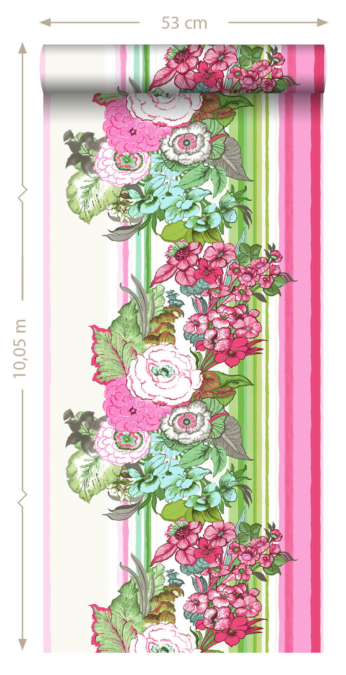 TAPETE Blumenmuster 53 cm x 10.05 m - Pink, Papier (53/1000cm) - ESTAhome