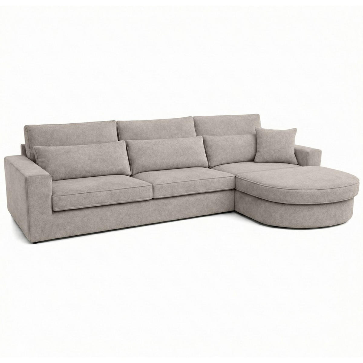 ECKSOFA Pablo ohne Schlaffunktion, mit abgerundeter Ottomane, rechts, Cappuccino, Velourstoff - Cappuccino, Textil (319/196cm) - Beautysofa